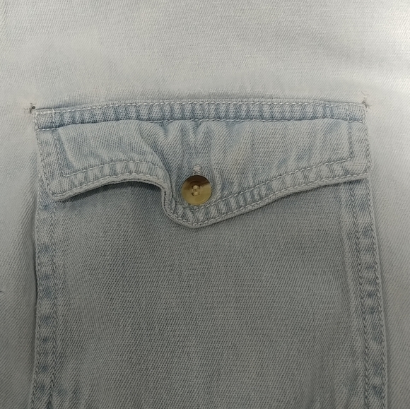 Distressed Jean Long Sleeve Shirt Women's Large Denim Worn w/Holes 100% Cotton - Picture 11 of 16